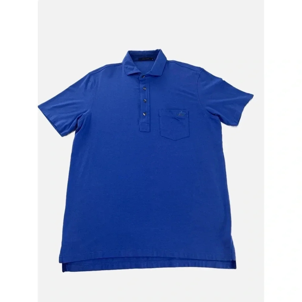 Greyson Polo Shirt Men’s Medium Blue Short Sleeve Cotton Stretch Golf Logo